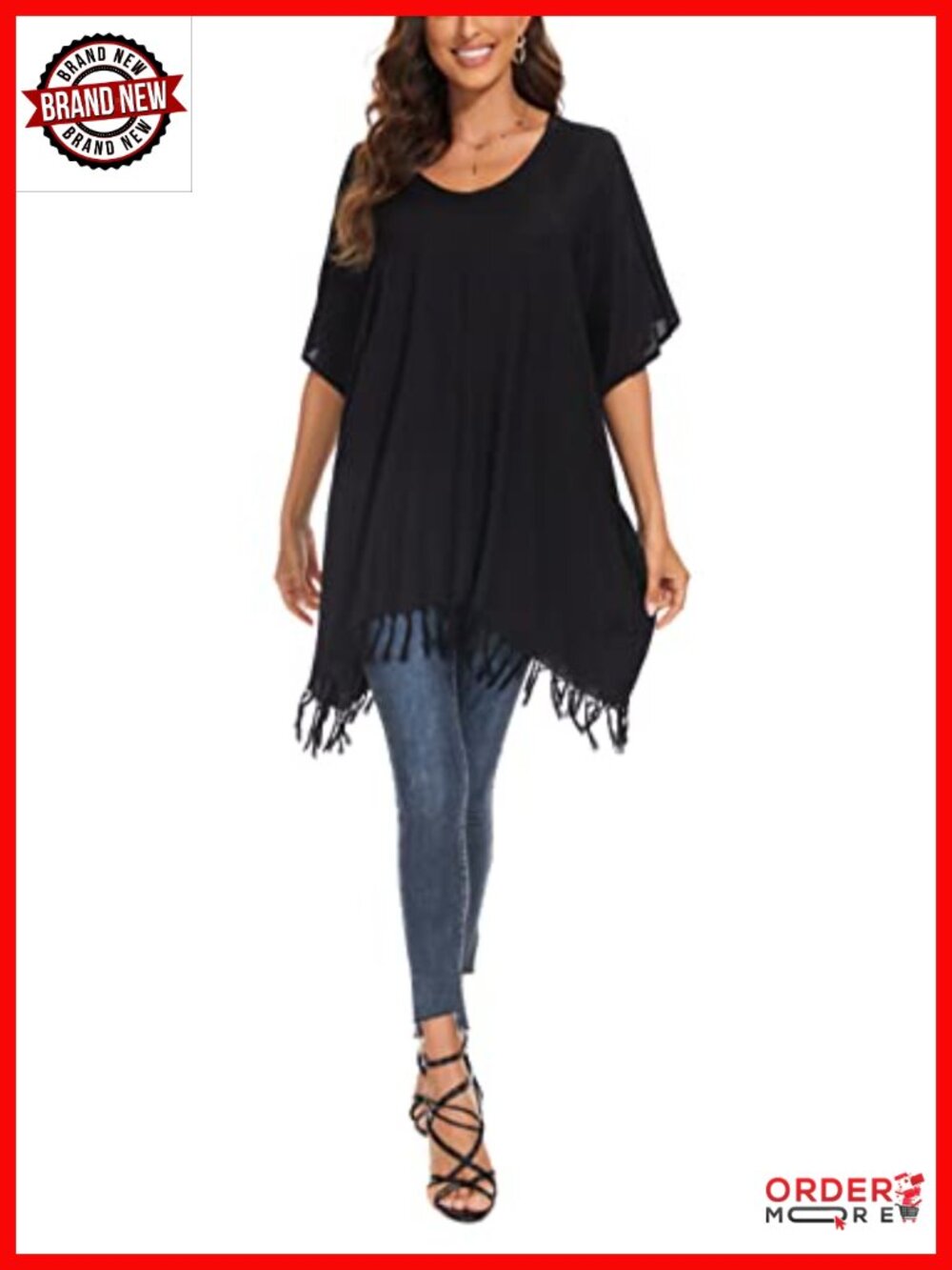 Solid Rayon Plus Size Tunic Top with Fringes
